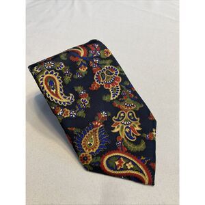 Lands End‎ Men's Necktie Black Colorful Paisley Print 100% Silk Made In The USA